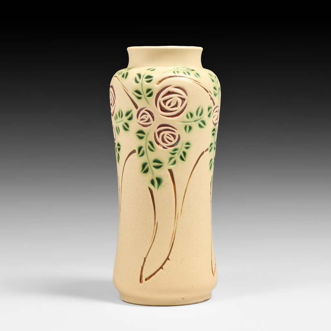 Roseville Pottery Velmoss Scroll Arts & Crafts Vase c1916: Roseville Pottery Velmoss Scroll Arts & Crafts Vase c1916. Unsigned. Perfect condition. 10"h x 4.25"d FREE NATIONWIDE SHIPPING Free Nationwide Shipping within the lower 48 states for all purchases at 