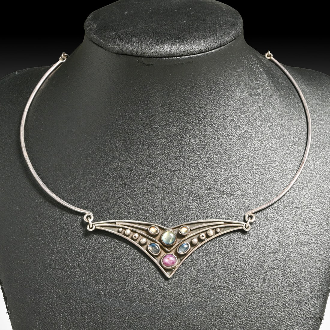 Vintage Mexican Sterling Silver & Cabochon Modernist Necklace 1990s (1 of 6)