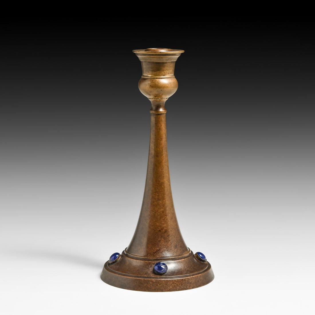 Arts & Crafts Period Brass & Glass Cabochon Candlestick c1910: Arts & Crafts Period Brass & Glass Cabochon Candlestick c1910. Unsigned. Excellent new patina. 9.25"h x 4.25"d FREE NATIONWIDE SHIPPING Free Nationwide Shipping within the lower 48 states for all