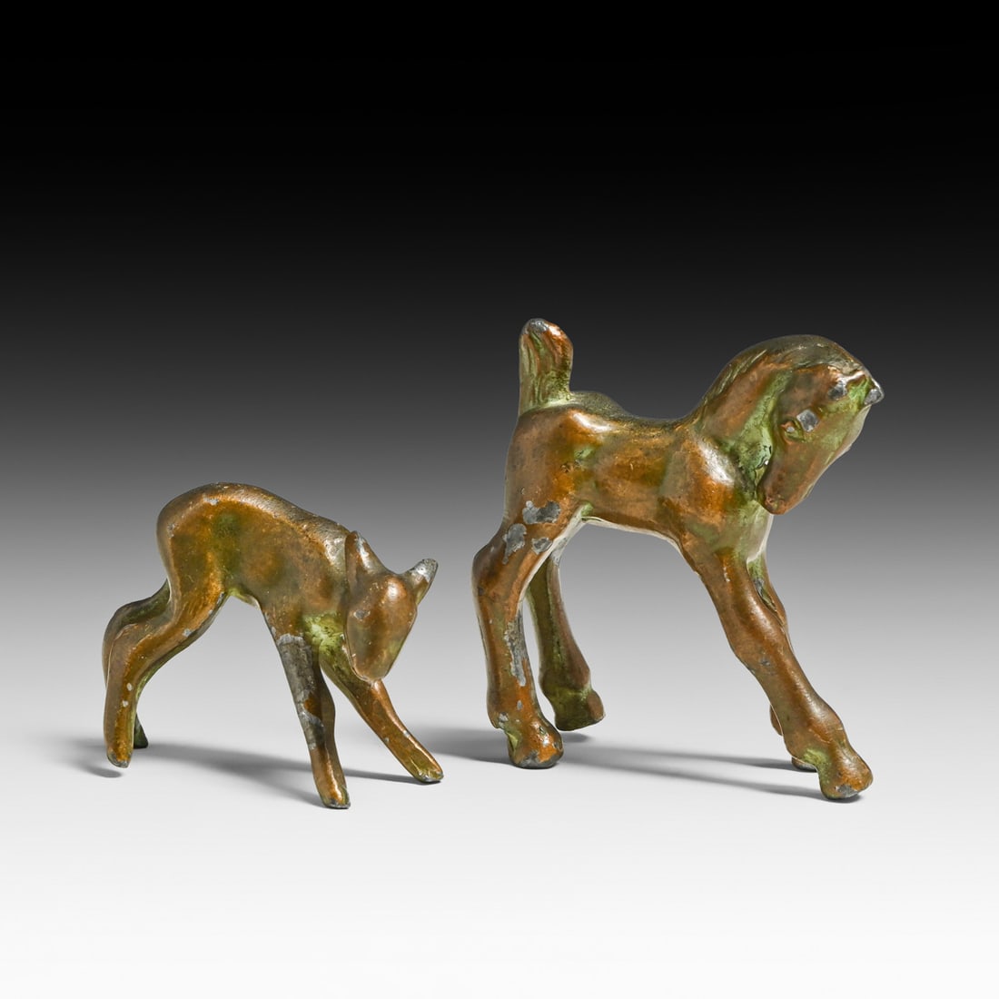 Vintage Mid-Century Miniature Bronze Patinated Animal Figurines c1950s: Vintage Mid-Century Miniature Bronze Patinated Animal Figurines c1950s. Unsigned. Excellent original patina. Horse 2.5"h x 2.25" x 0.75" FREE NATIONWIDE SHIPPING Free Nationwide Shipping within the