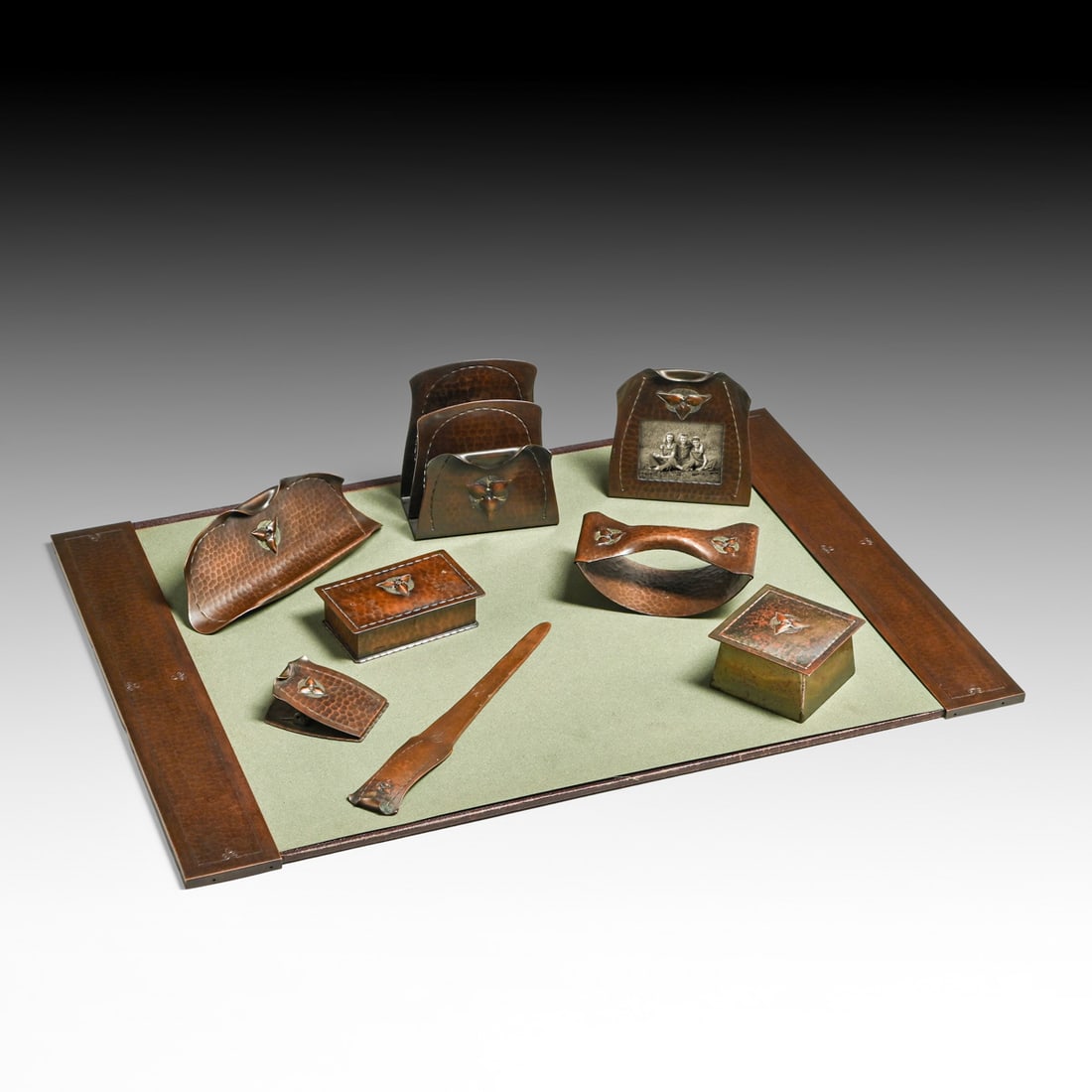 Roycroft Hammered Copper Nine Piece Desk Set c1920s (1 of 20)