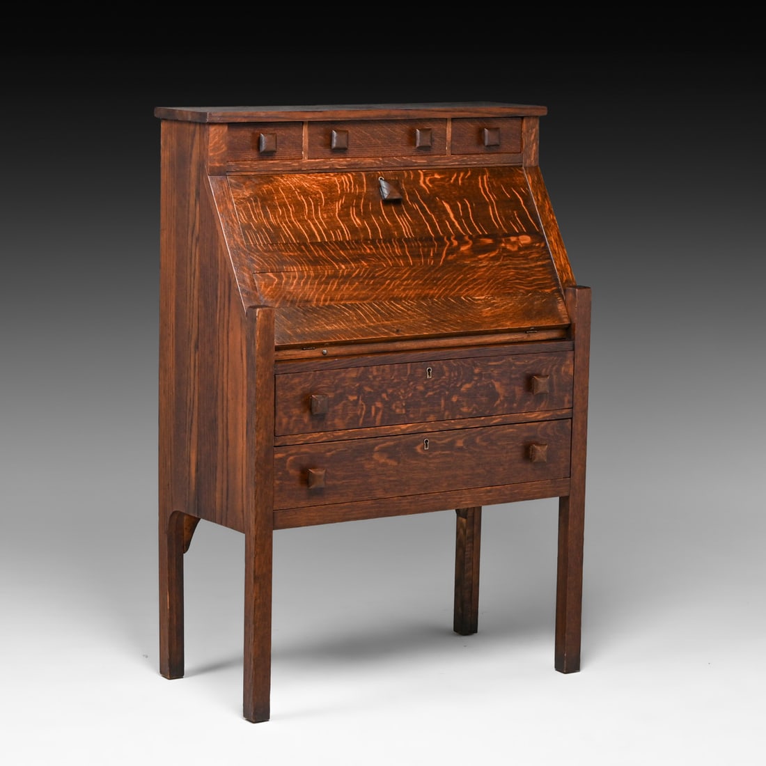 Arts & Crafts Oak Five-Drawer Dropfront Desk c1910 (1 of 4)
