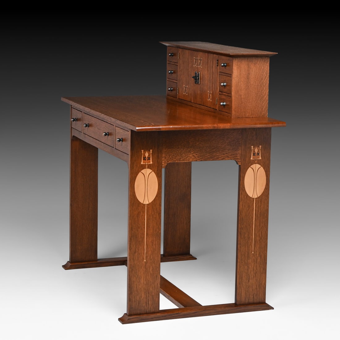 Contemporary Stickley - Harvey Ellis Inlaid Desk c1990s: Contemporary Stickley - Harvey Ellis Inlaid Desk c1990s. Signed. Excellent condition. 40.25"w x 41.5"w x 23.75"d FREE NATIONWIDE SHIPPING Free Nationwide Shipping within the lower 48 states for all