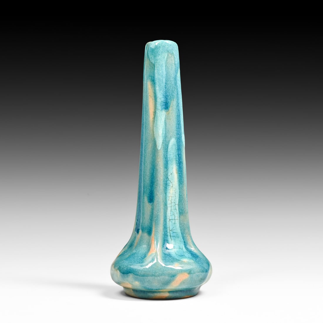 Arequipa Pottery Crystalline Turquoise Glazed Solifleur Vase c1911-1918: Arequipa Pottery Crystalline Turquoise Glazed Solifleur Vase c1911-1918. Signed. Invisible professional restoration to glaze flakes near rim, otherwise perfect condition. 6.75"h x 2.75"d FREE