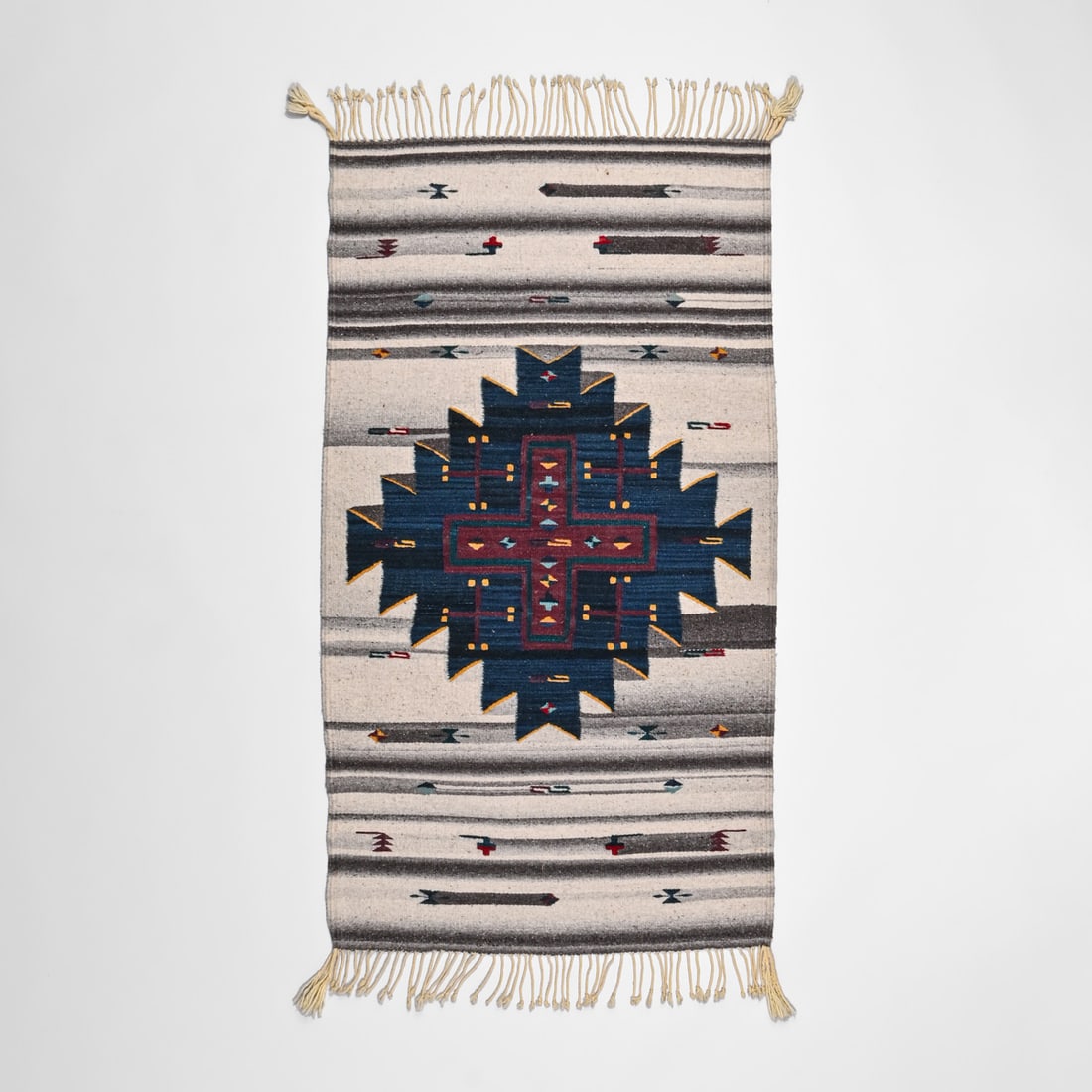Mexican Saltillo Chimayo Style Handwoven Wool Blanket c1960s (1 of 8)