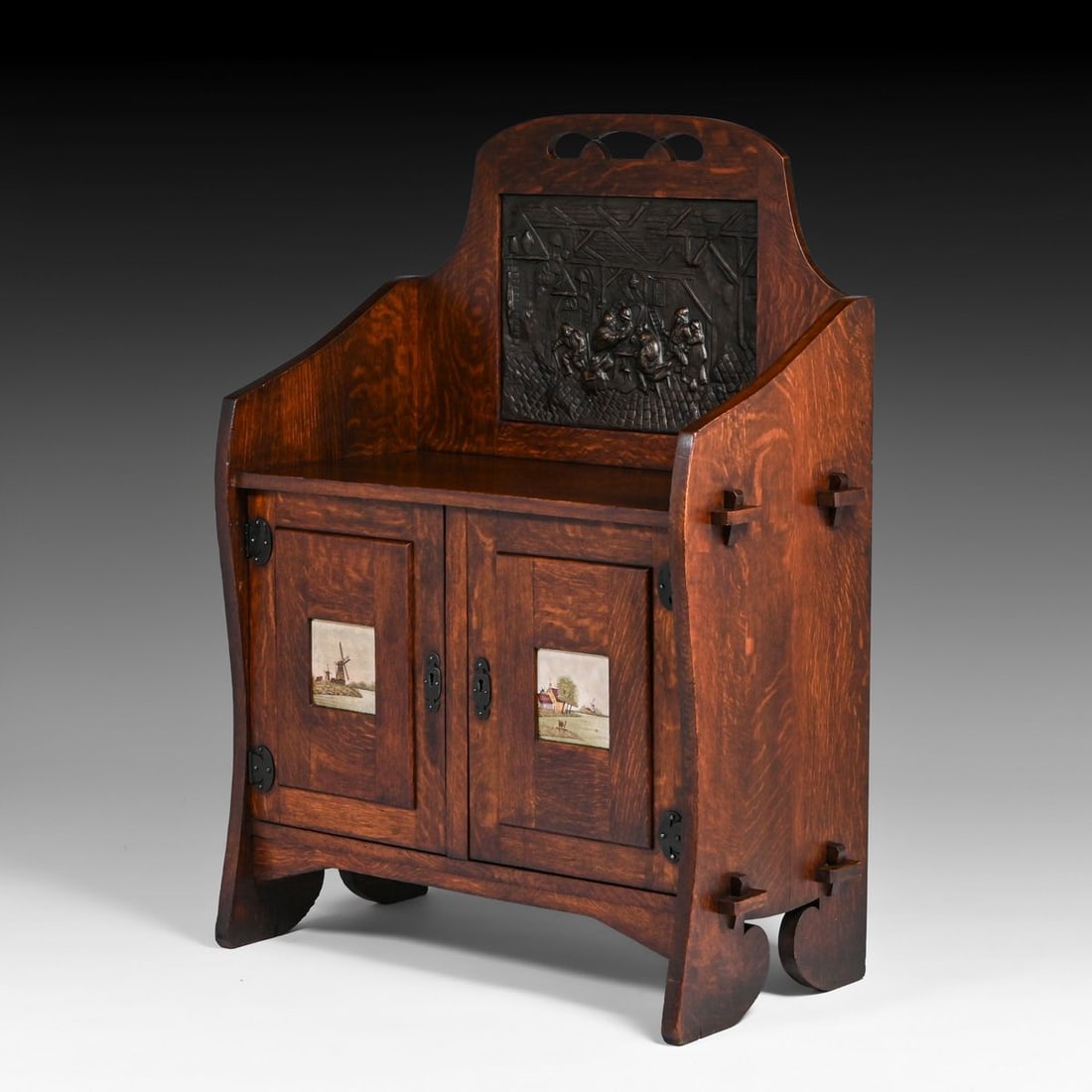 Shop of the Crafters - Cincinnati Oak, Hammered Copper & Dutch Tile Cabinet c1910 (1 of 11)