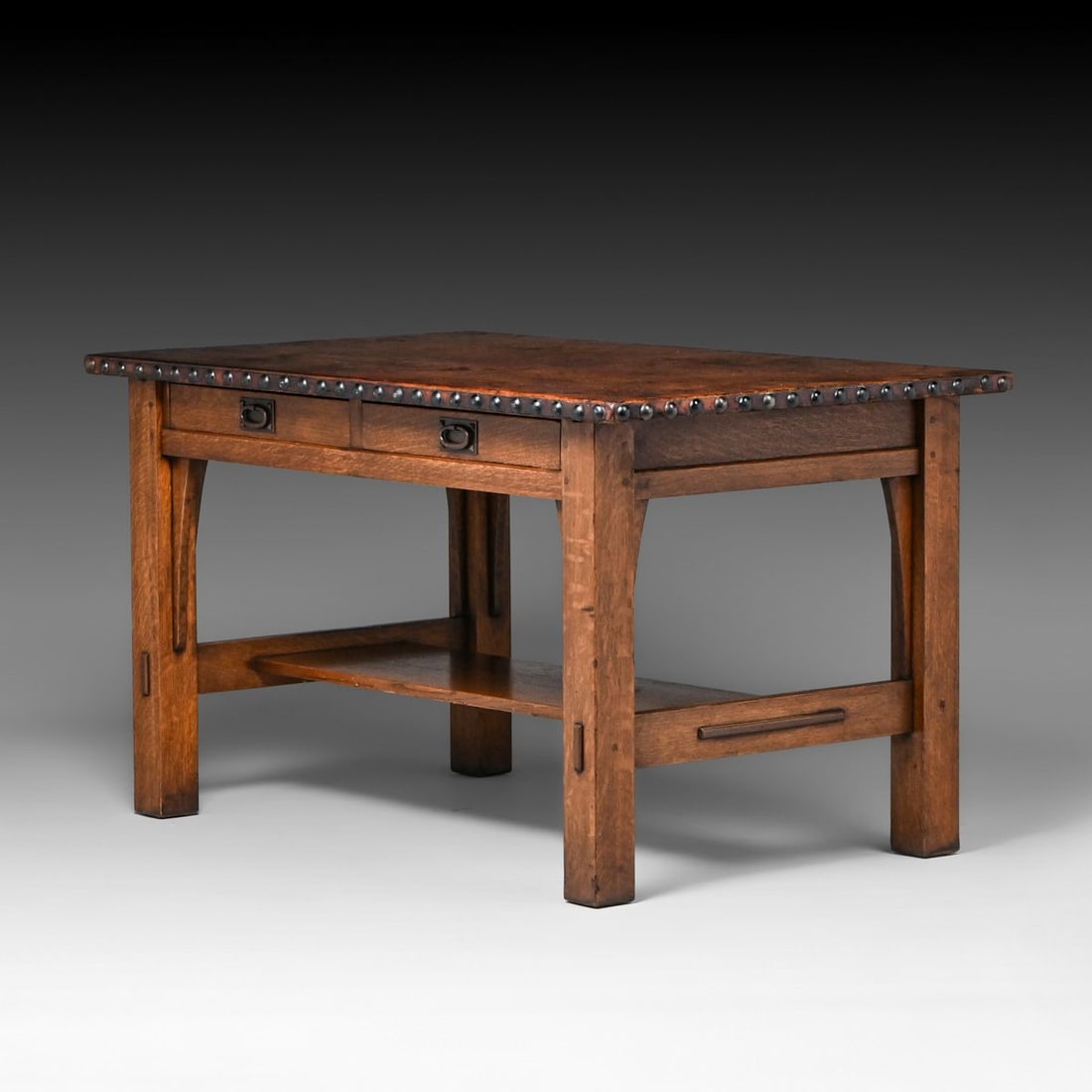 Gustav Stickley Two-Drawer Leather-Top Library Table c1910 (1 of 5)