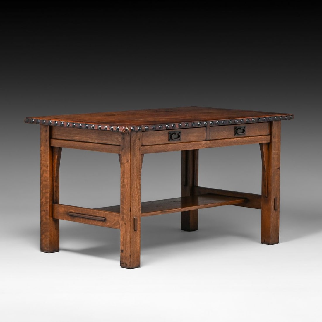Gustav Stickley Two-Drawer Leather-Top Library Table c1910 - 2