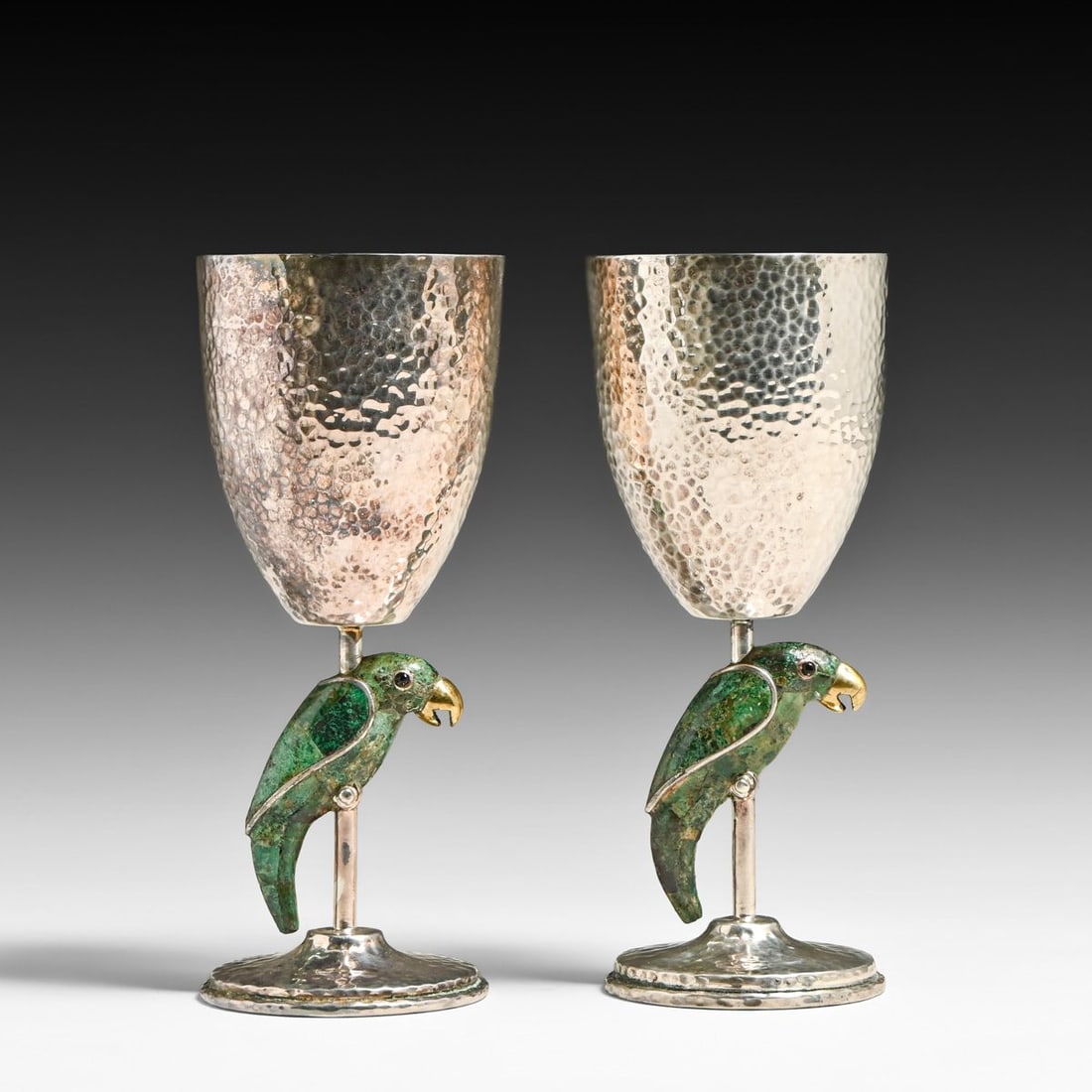 Vintage Los Castillo Taxco Silver-Plated Parrot Wine Goblets c1950s/60s (1 of 7)