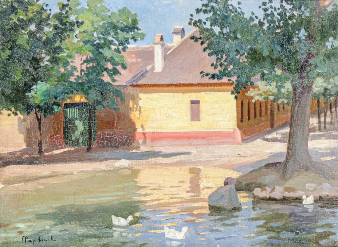 Emil Pap (1884 - 1949) Hungarian Painting Swans c1910 (1 of 7)