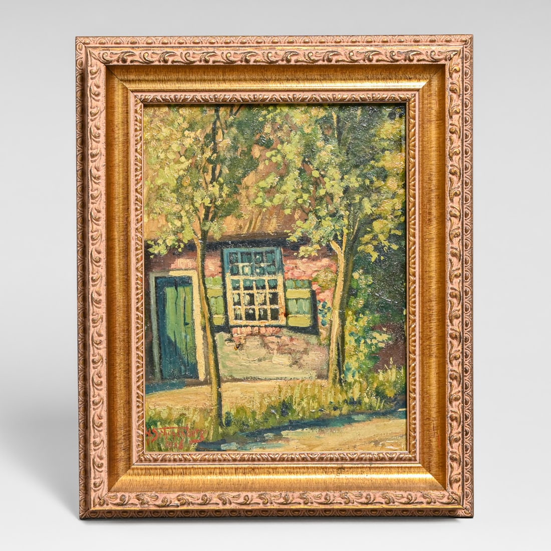 H. Schonenberg (German/Dutch School) Oil painting on Board: Rustic Building Facade 1916 (1 of 5)