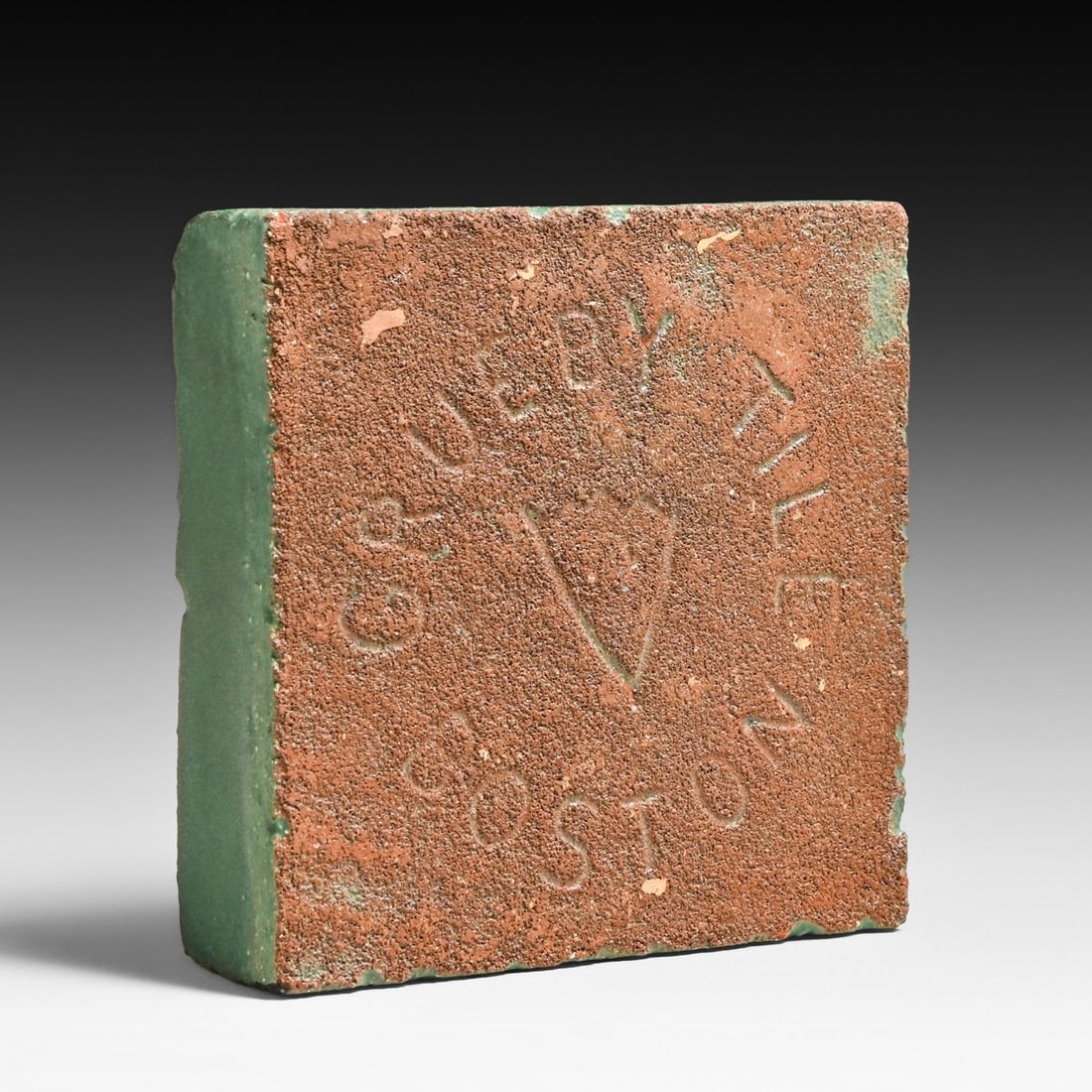 Grueby Pottery Matte Green Galloping Deer Tile c1910 - 4