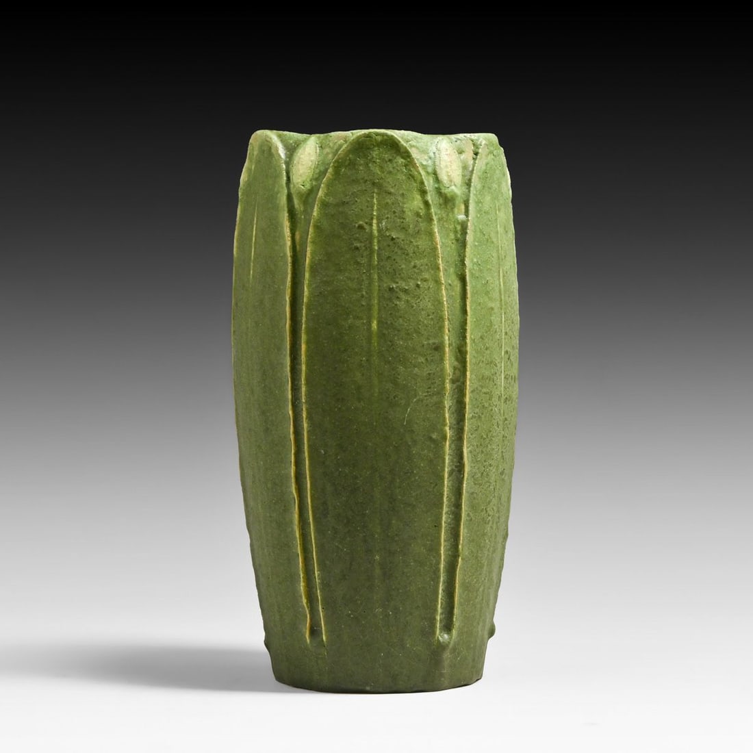 Grueby Pottery Two-Color Leaves & Buds Vase c1905: Grueby Pottery Two-Color Leaves & Buds Vase c1905. Signed. Perfect condition. 8.5"h x 4.25"d FREE NATIONWIDE SHIPPING Free Nationwide Shipping within the lower 48 states for all purchases at our