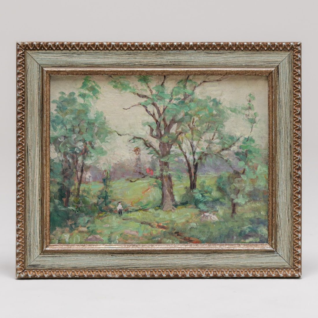Carl Gustaf Theodore Olson (1875 - 1952) New England Landscape with Figure c1910: Carl Gustaf Theodore Olson (1875 - 1952) New England Landscape with Figure c1910. Came from the Olson Family Estate. Olson was a Swedish American artist active in Massachusetts and Michigan.