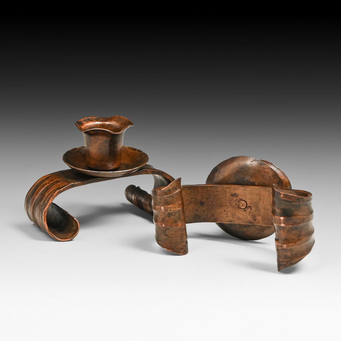 Craftsman Studios - Laguna Beach, CA Pair Hammered Copper Candlesticks c1930s - 3