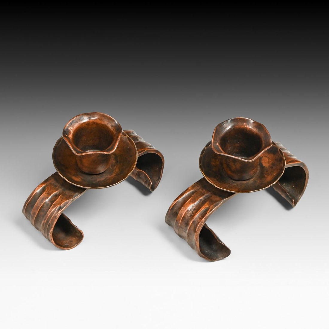 Craftsman Studios - Laguna Beach, CA Pair Hammered Copper Candlesticks c1930s - 5
