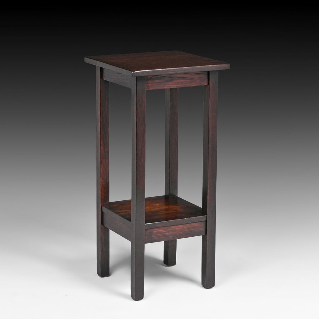 Gustav Stickley Square Oak Side Table c1910: Gustav Stickley Square Oak Side Table c1910. Signed with faint red decal. Color added to original finish. 30"h x 14" x 14" FREE NATIONWIDE SHIPPING Free Nationwide Shipping within the lower 48 states 