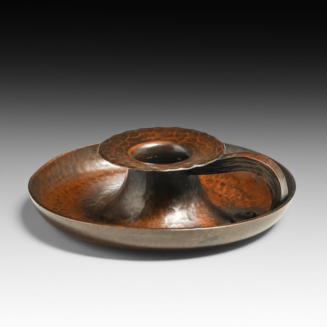 Early Roycroft Hammered Copper One-Handle Candlestick c1915 - 2
