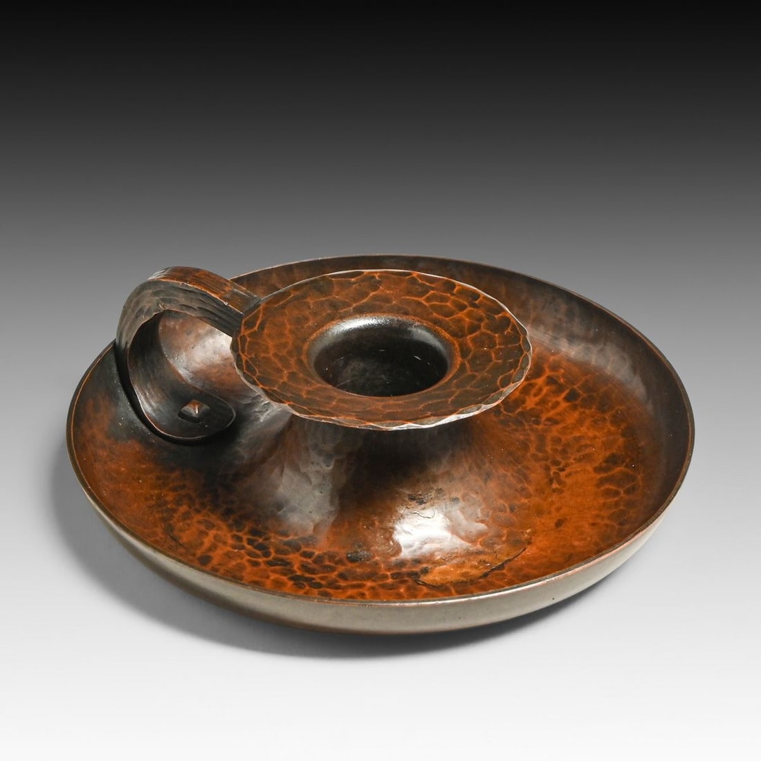 Early Roycroft Hammered Copper One-Handle Candlestick c1915 - 4