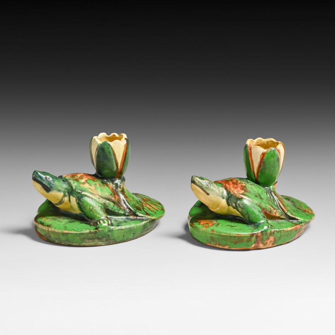 Weller Coppertone Turtle Pair Candlesticks c1910s (1 of 6)