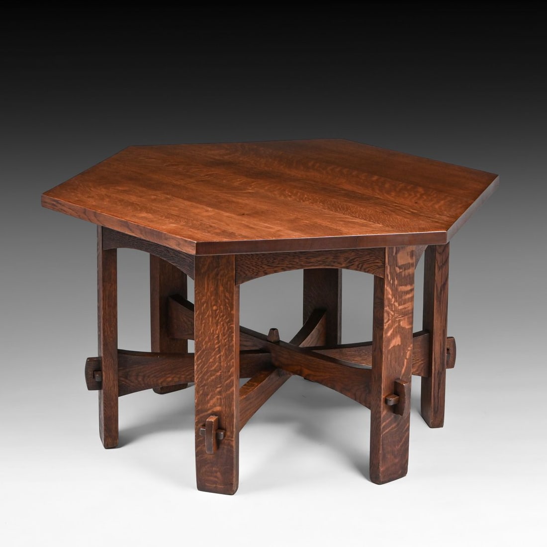 Gustav Stickley #625 Oak Hexagonal Library Table c1905 - 3