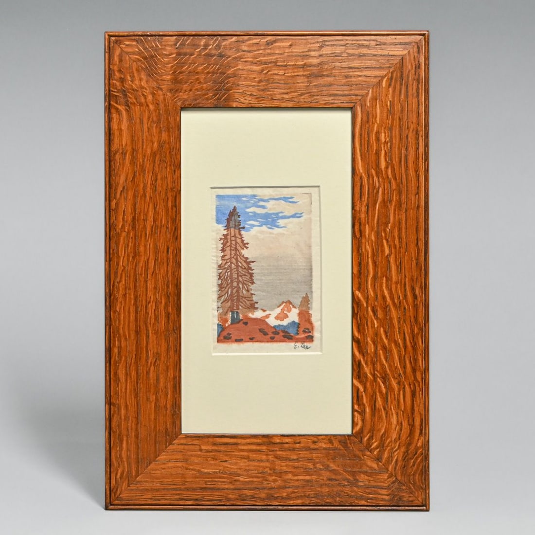 Engelbert Lap (Austrian 1886-1970) Color Woodcut: Tall Pine in Mountains c1925 (1 of 4)