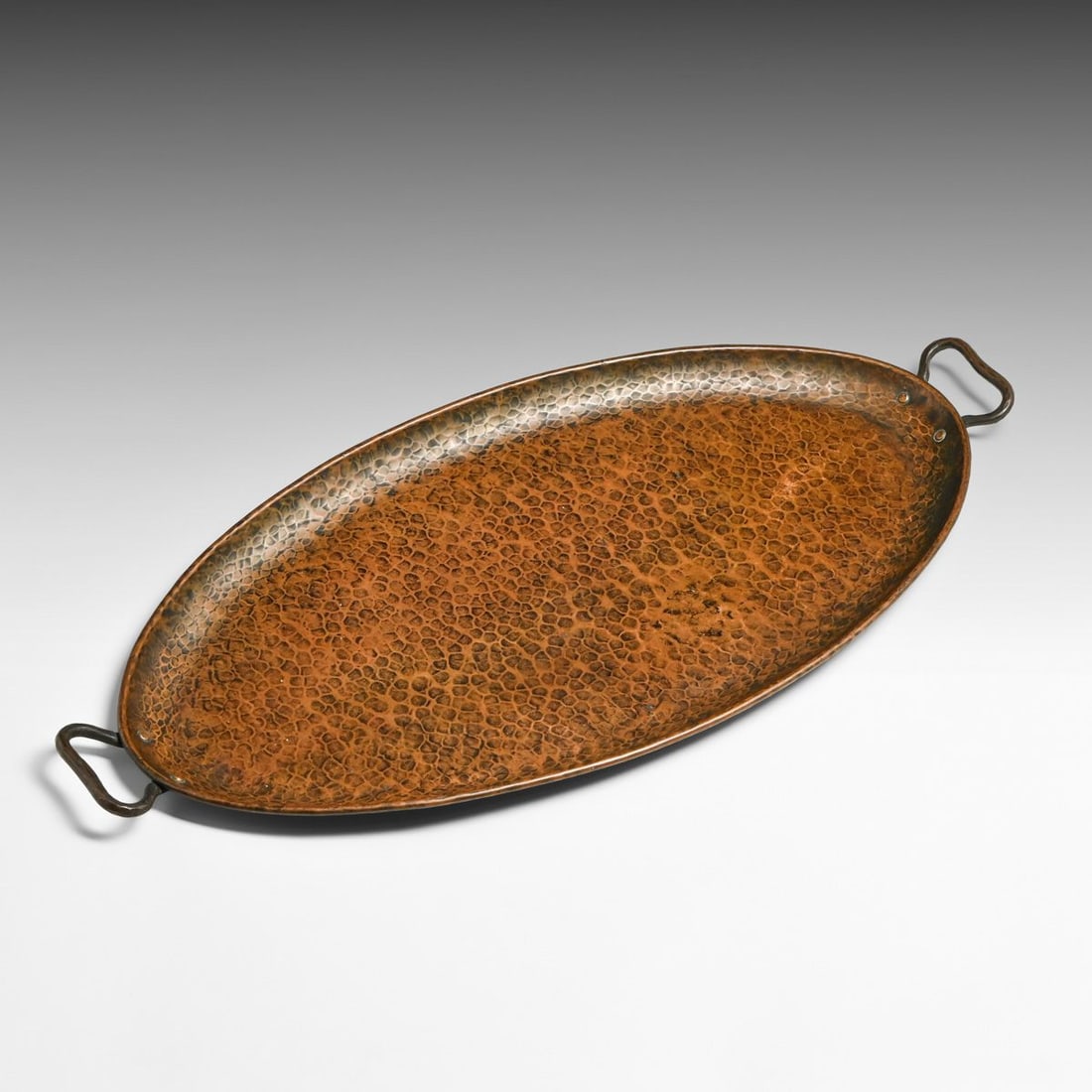Gustav Stickley Hammered Copper Two-Handled Oval Tray c1910 - 2