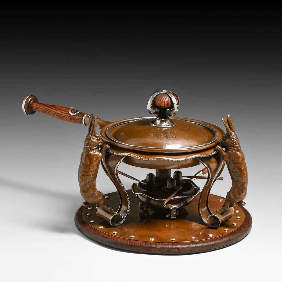 Joseph Heinrichs Hammered Copper & Silver Cutout Rabbit Chafing Dish c1910 (1 of 18)