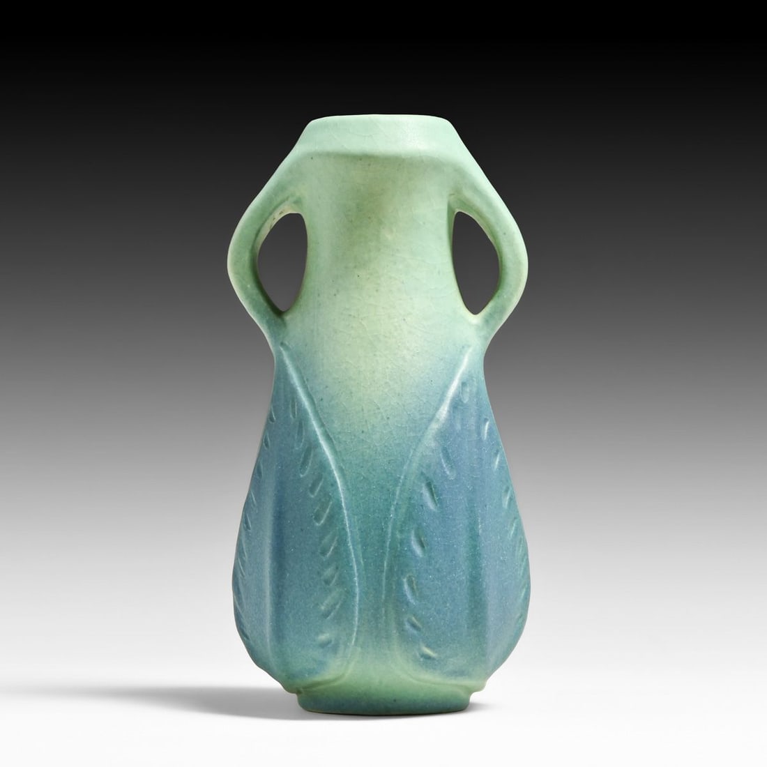 Van Briggle #860 Matte Blue Two-Handled Vase c1922-1926 (1 of 6)