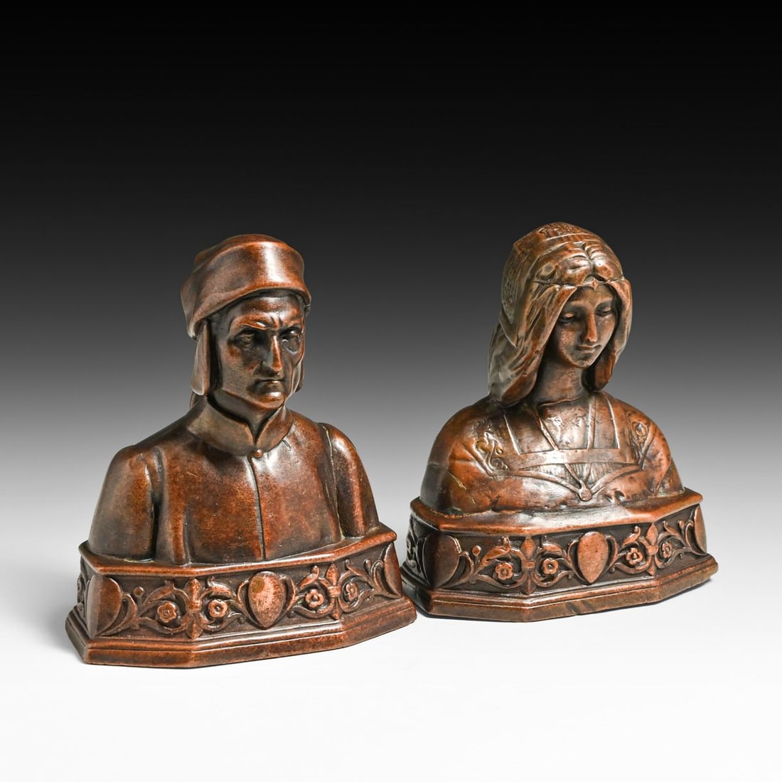 Pompeian Bronze Co Copper-Clad Dante Bookends c1910 (1 of 14)