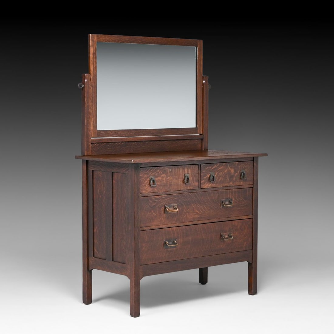 Stickley Brothers Oak Four-Drawer Dresser with Mirror c1910 (1 of 5)