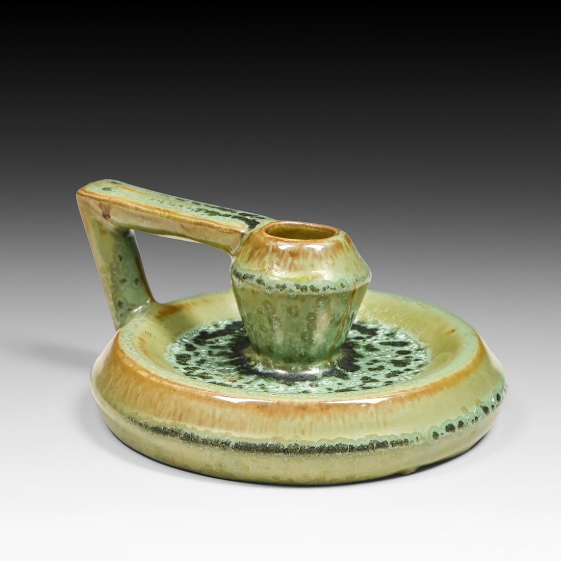 Fulper Pottery Leopardskin Glazed One-Handled Candlestick c1917-1920 (1 of 3)
