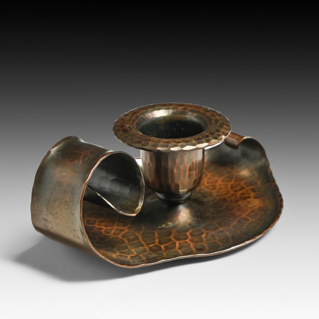 Roycroft Hammered Copper Loop Handle Candlestick c1920s - 3