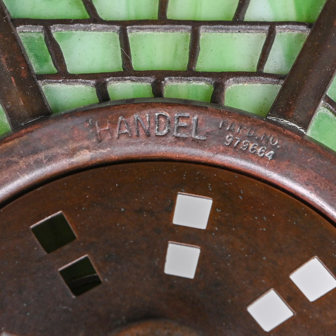 Handel Overlay Geometric Heart-Leaf Border Lamp c1910 - 5