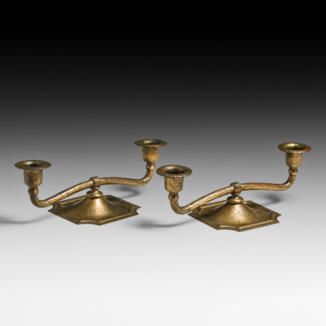 Pair Roycroft Hammered Copper Double Candlesticks c1920s (1 of 5)