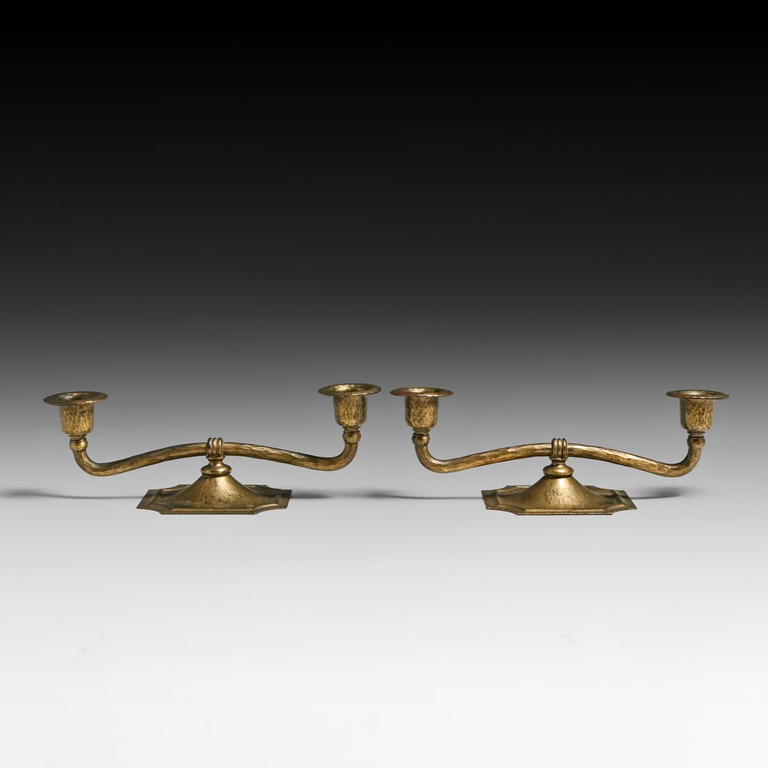 Pair Roycroft Hammered Copper Double Candlesticks c1920s - 3