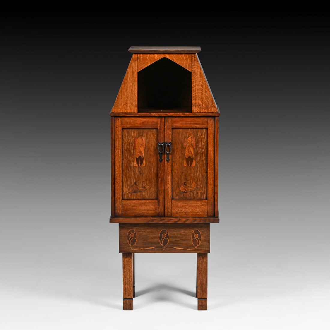 Early Stickley Brothers Inlaid Two-Door Cabinet c1901: Early Stickley Brothers Inlaid Two-Door Cabinet c1901. Remnant of original oval paper label. Excellent original finish. 46"h x 19"w x 12"d FREE NATIONWIDE SHIPPING Free Nationwide Shipping within the