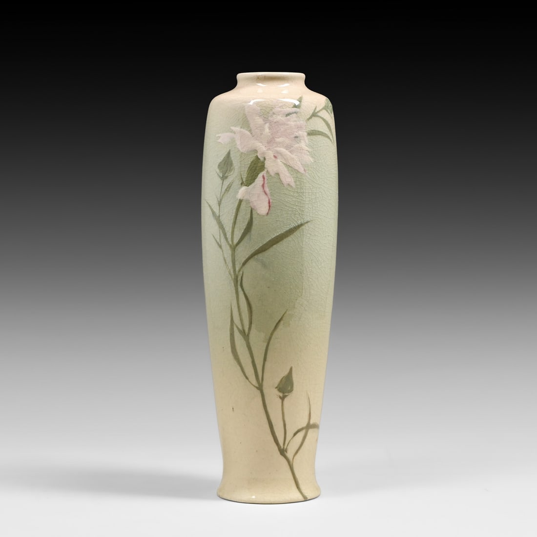 Owens Lotus Carnation Vase c1905: Owens Lotus Carnation Vase c1905. Signed by Hester Pillsbury. Perfect condition. 12"h x 3.5"d FREE NATIONWIDE SHIPPING Free Nationwide Shipping within the lower 48 states for all purchases at our