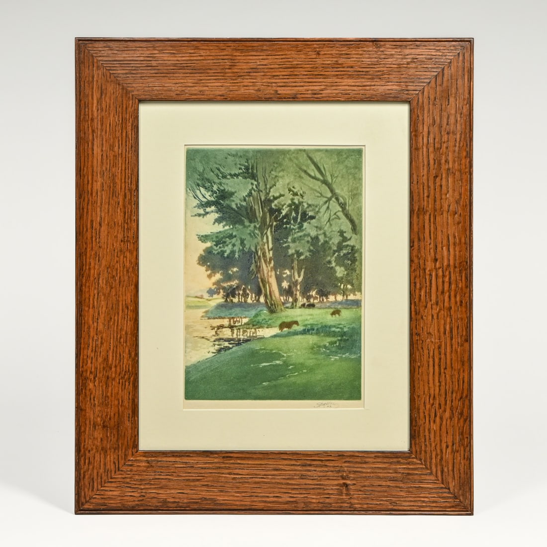 John Wesley Cotton (1869-1931) Color Etching & Aquatint "Horses by a Stream" c1913 (1 of 4)