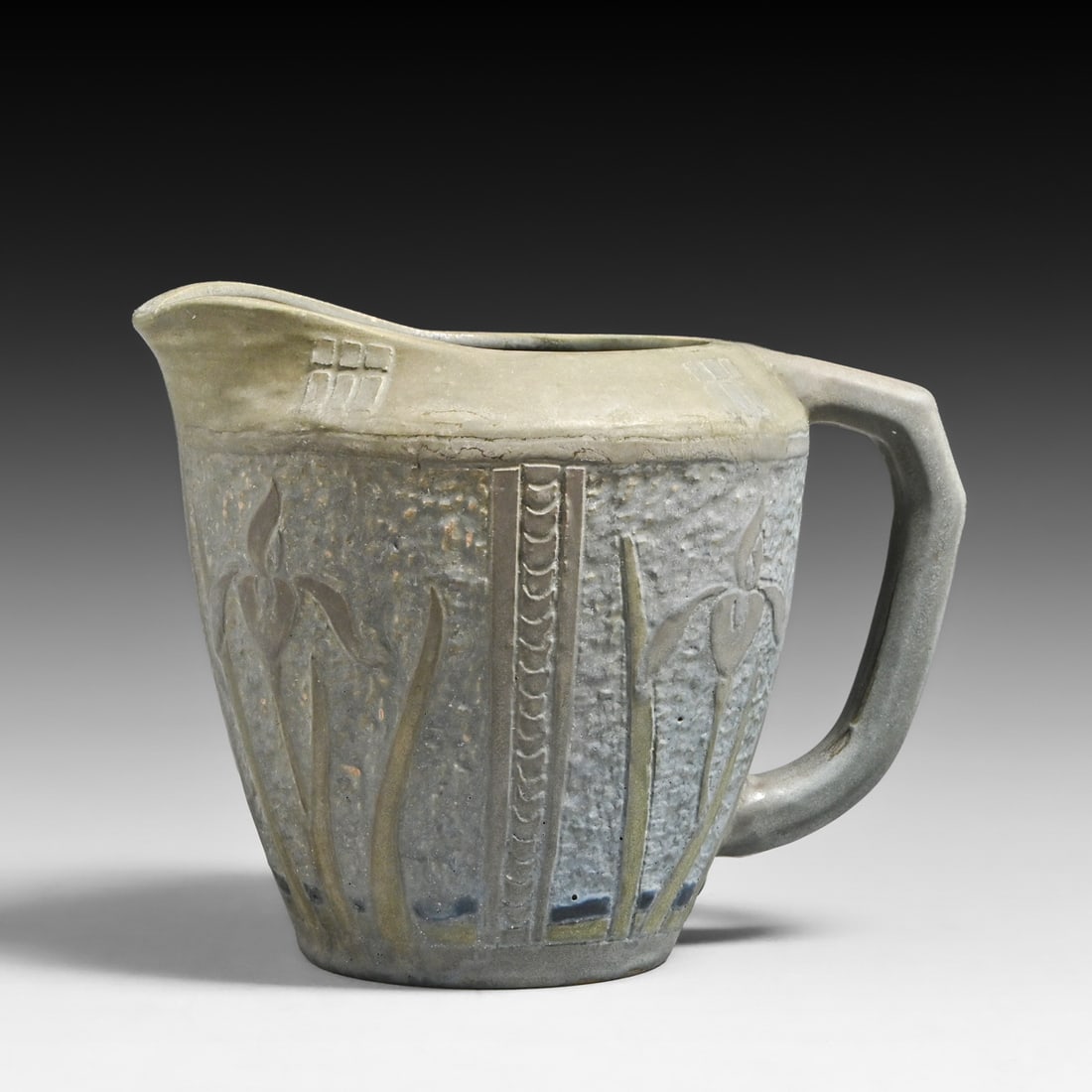 William Jervis Pottery Hand-Carved Pitcher c1905: William Jervis Pottery Hand-Carved Pitcher c1905. Signed. Perfect condition. 5.75"h x 6.75"w FREE NATIONWIDE SHIPPING Free Nationwide Shipping within the lower 48 states for all purchases at our
