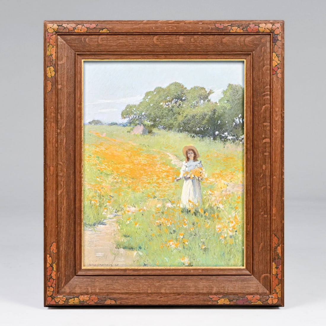 Arthur Frank Mathews (1860-1945) Pastel "In the Poppy Field" c1910: Arthur Frank Mathews (1860-1945) Pastel "In the Poppy Field" c1910. Signed. Excellent condition. Tim Holton custom carved and painted oak frame. 18.25"h x 14.25"w. Frame 25"h x 21"w FREE NATIONWIDE