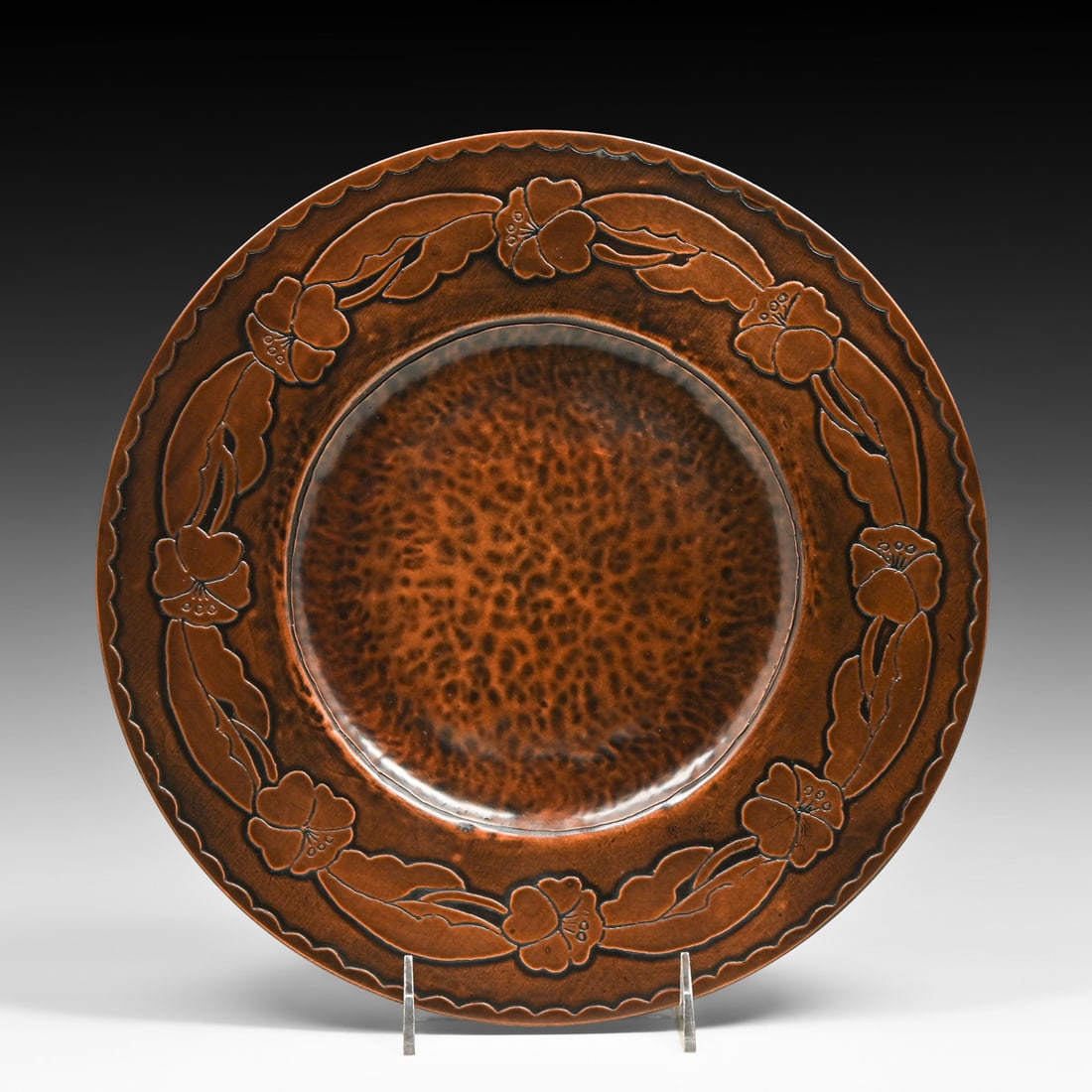 Arts & Crafts Period Hammered Copper Acid-Etched Tray c1910 (1 of 4)
