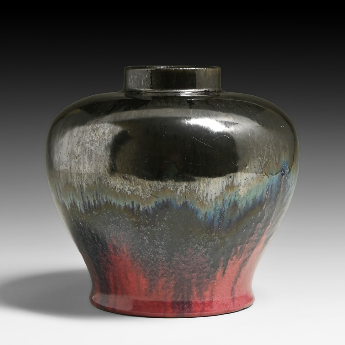 Fulper Pottery Mirror Black, Chinese Blue & Famille Rose Flambe Vase c1917-1920 (1 of 4)