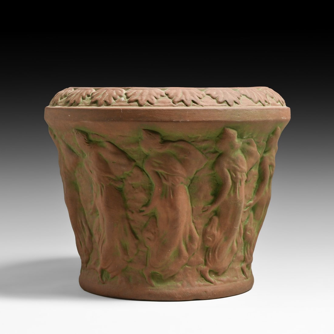 Peters & Reed Moss Aztec Dancing Nymphs Jardiniere after 1912: Peters & Reed Moss Aztec Dancing Nymphs Jardiniere after 1912. Unsigned. Perfect condition. 10 3/8"d x 8.5"h FREE NATIONWIDE SHIPPING Free Nationwide Shipping within the lower 48 states for all purcha