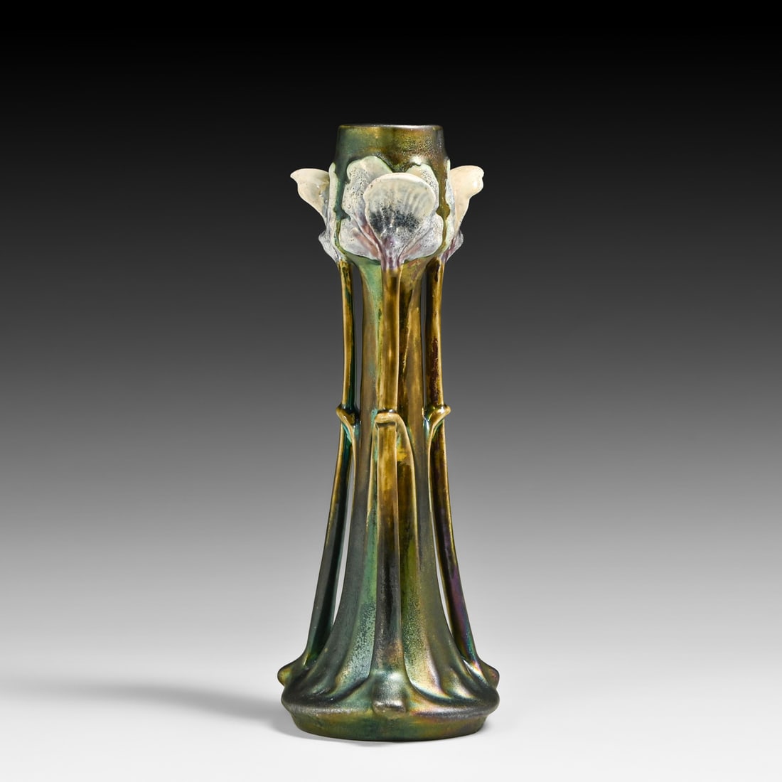 Karl Rudolf Ditmar Heliosine - Austria Iridescent Floral Iris Vase c1905 (1 of 4)