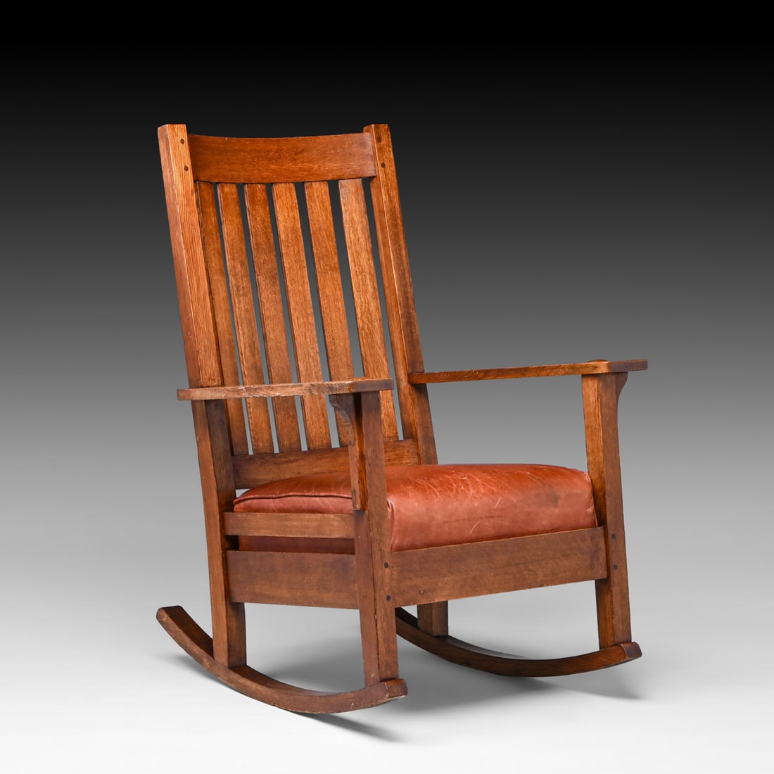 Kingcraft Furniture - Portland, OR Tall Oak Rocker c1910: Kingcraft Furniture - Portland, OR Tall Oak Rocker c1910. Signed. Excellent original finish. 40.5"h x 28.5"w x 29.75"d FREE NATIONWIDE SHIPPING Free Nationwide Shipping within the lower 48 states for 