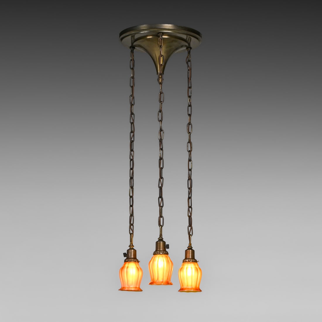 Arts & Crafts Period Quezal Art Glass Chandelier c1910 (1 of 6)