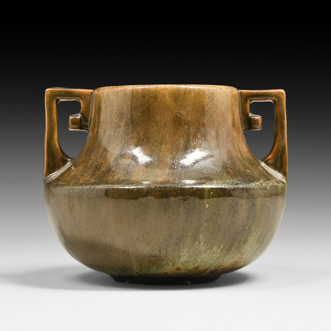 Fulper Pottery Brown & Green Flambe Two-Handled Vase c1910s (1 of 5)