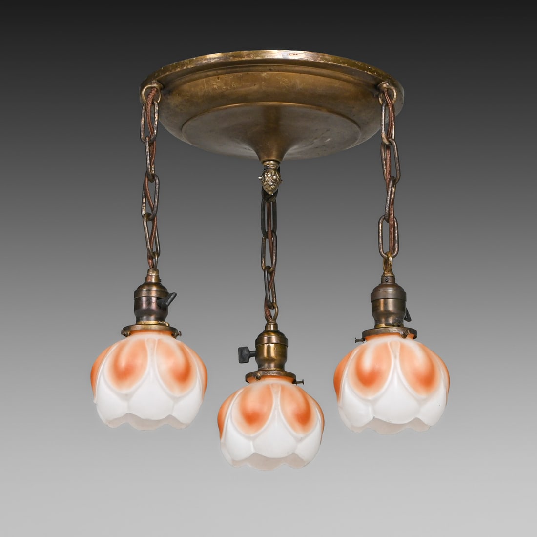 Arts & Crafts Period Brass & Frosted Glass Shades c1910: Arts & Crafts Period Brass & Frosted Glass Shades c1910. Unsigned. Excellent original patina. Original frosted glass shades in perfect condition. 15.5"h overall x 12"d FREE NATIONWIDE SHIPPING Free Na