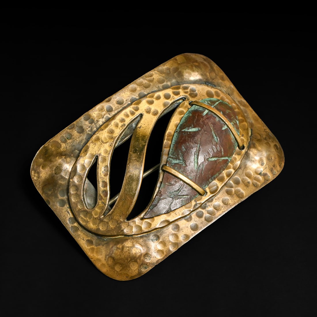 Apollo Studios - New York Hammered Copper & Brass Cutout Brooch c1910 - 2